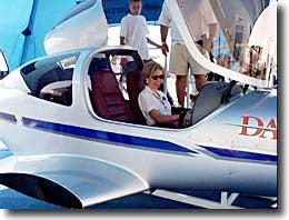 Liz Swain tries the four-seater mock-up on for size.